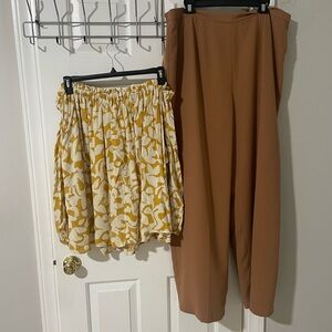 Elegant Tan pants with Yellow Patterned top off shoulder